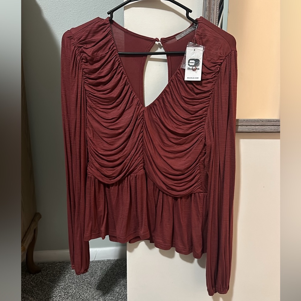 Buckle burgundy blouse